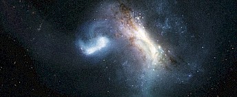 Illustrazione della fusione LKH / Via Lattea. Concept d'artista della collisione fra LKH e la giovane Via Lattea. Credits: Illustrazione: NASA, ESA, Joseph Olmsted (STScI) under the license CC BY 4.0.